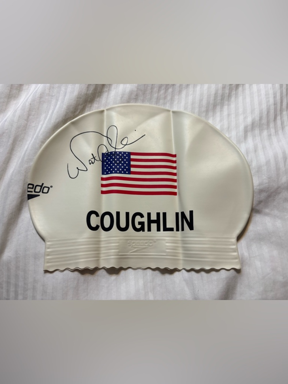 Natalie Coughlin Signature USA Olympic WHITE Speedo Swim Cap NEW